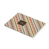 Patterned triangle-shaped product with a brand label on a white background
