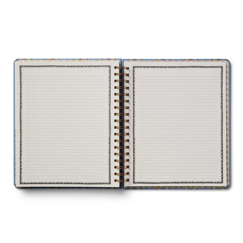 Open notebook with lined pages on a white background