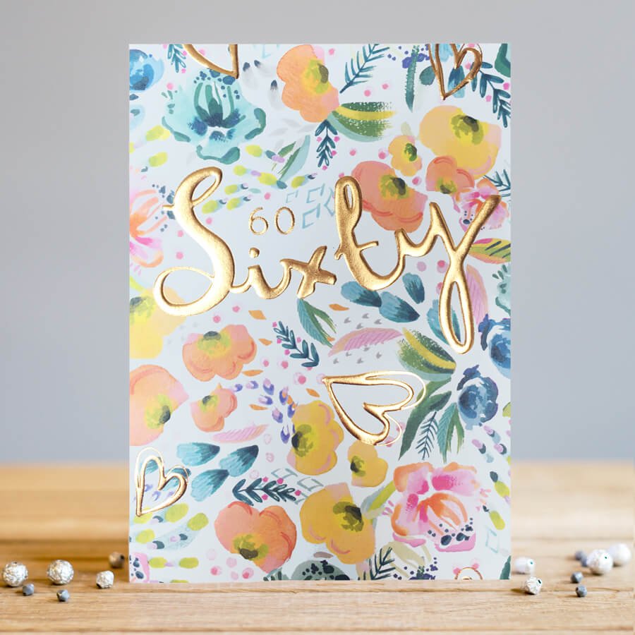 Louise Tiler Sixty Blue Floral Birthday Card