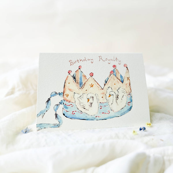 Card with a birthday crown illustration on a white background