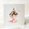 Greeting card with a pink glass dish holding ice cream and a cherry, with 'Happy Birthday' text.