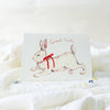 Card with a rabbit illustration and 'Good Luck' text on a white background
