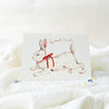 Card with a rabbit illustration and 'Good Luck' text on a white background