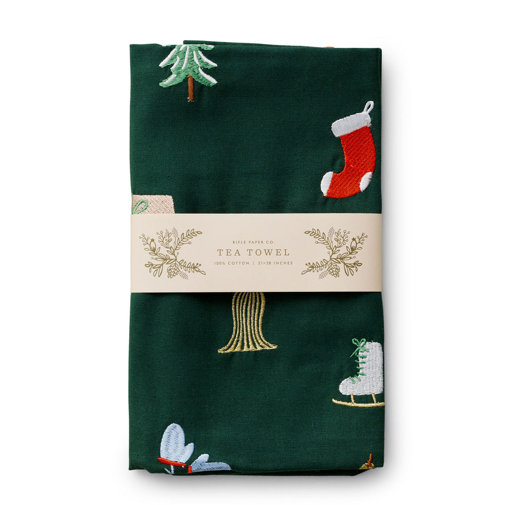 Rifle Paper Co. - Signs of the Season Embroidered Tea Towel