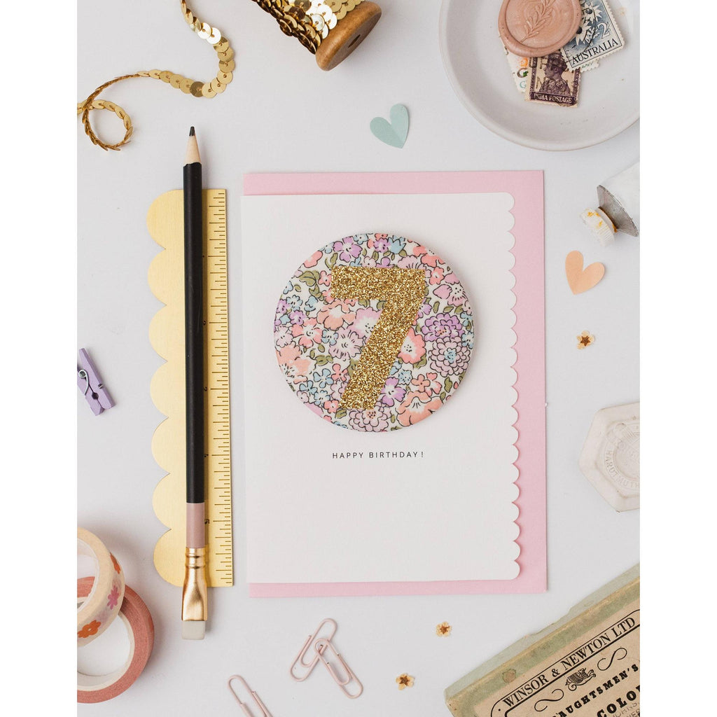 The Charming Press - Age 7 Birthday Badge Card - Liberty Michelle fabric