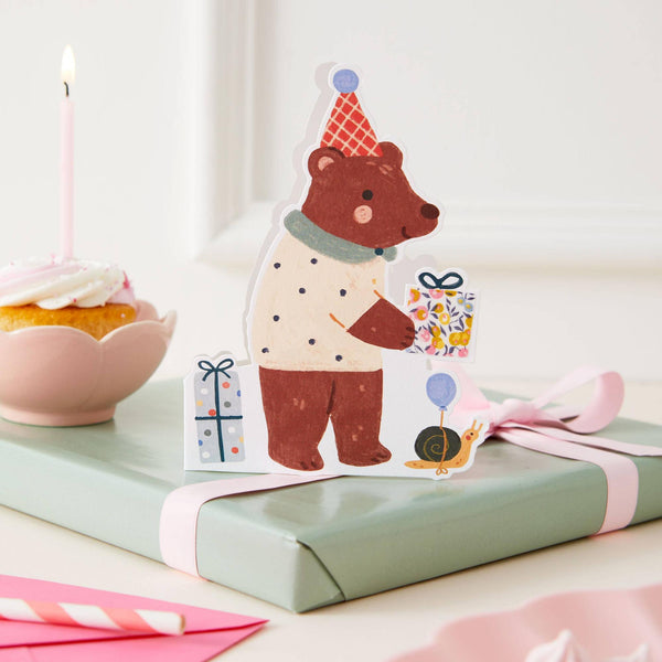 The Charming Press - Bear Die Cut Card - Wiltshire Bud Liberty Fabric