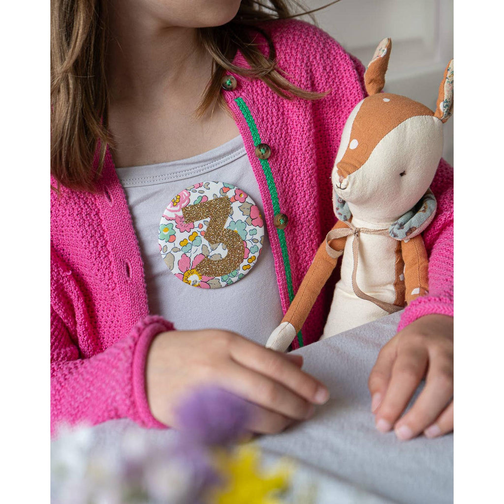 The Charming Press - Birthday Badge Age 3 - Liberty Besty Pink fabric