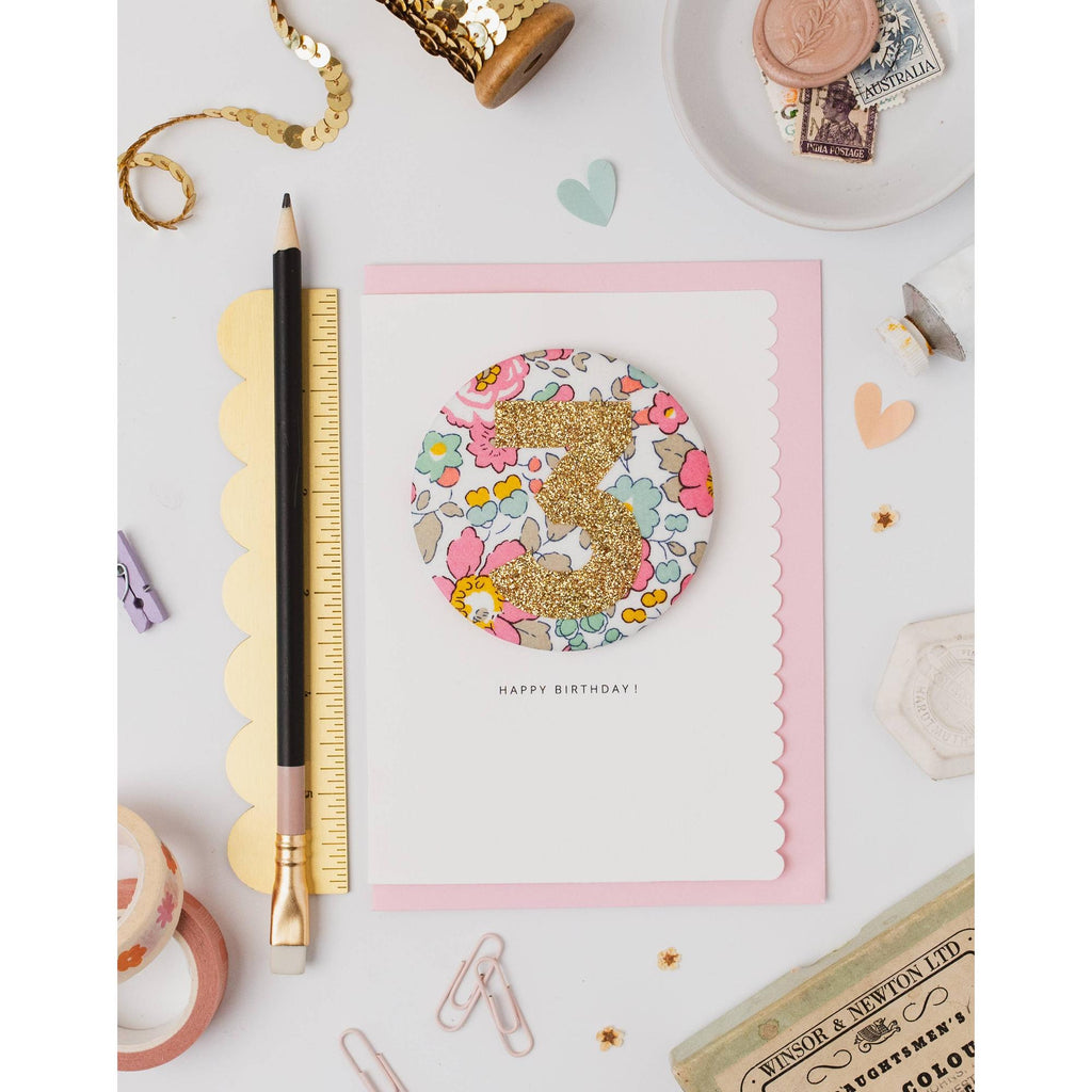 The Charming Press - Birthday Badge Age 3 - Liberty Besty Pink fabric