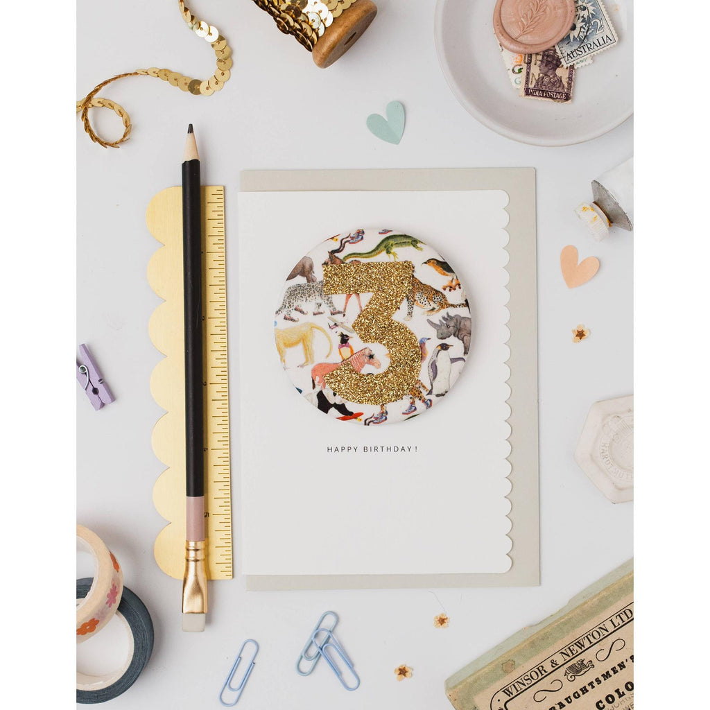 The Charming Press - Birthday Badge Age 3 - Liberty Queue for the Zoo Fabric