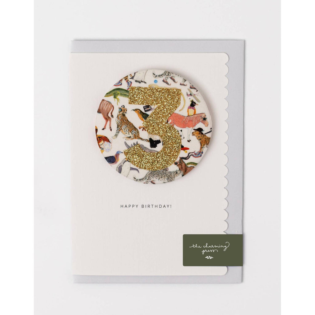 The Charming Press - Birthday Badge Age 3 - Liberty Queue for the Zoo Fabric