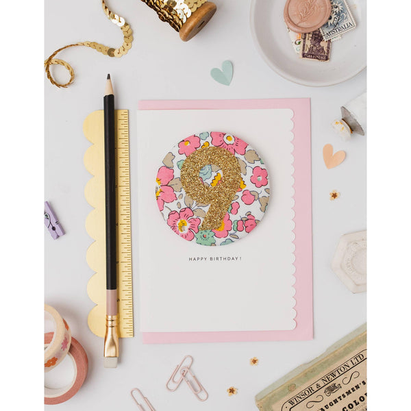 The Charming Press - Birthday Badge Age 9 - Liberty Betsy Pink Fabric