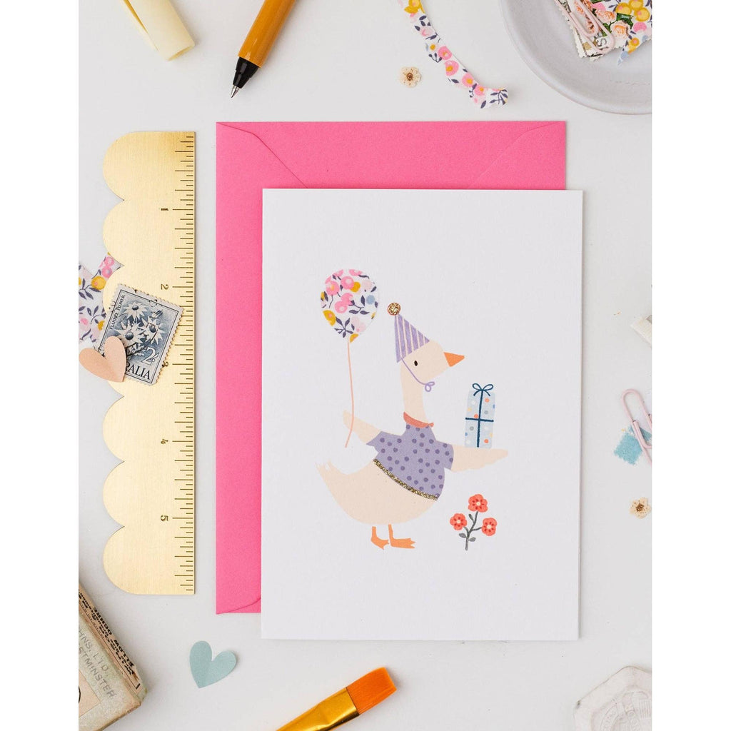 The Charming Press - Goose Birthday Card - Liberty Wiltshire Bud Fabric
