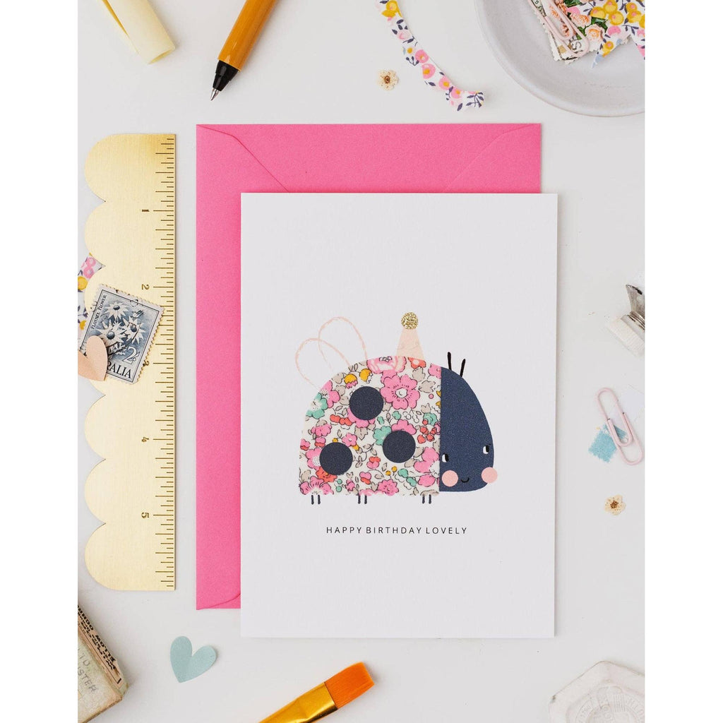 The Charming Press - Ladybird Birthday Card - Liberty Betsy Ann Pale Pink