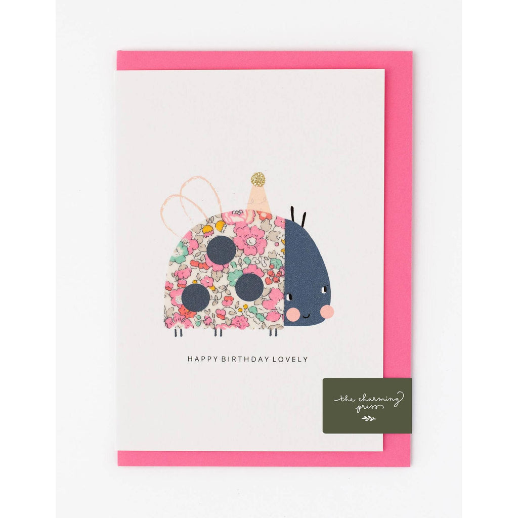 The Charming Press - Ladybird Birthday Card - Liberty Betsy Ann Pale Pink