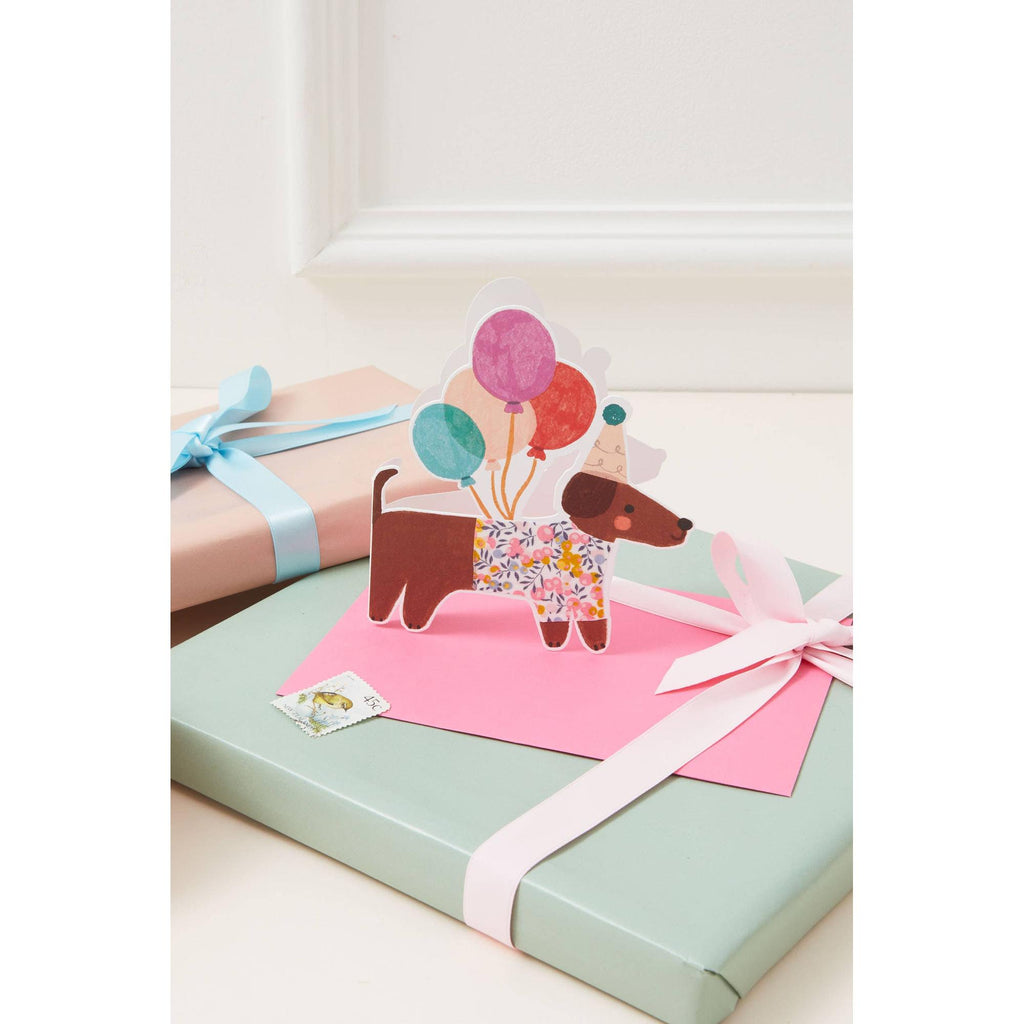 The Charming Press - Sausage Dog Die Cut Card - Wiltshire Bud Liberty Fabric