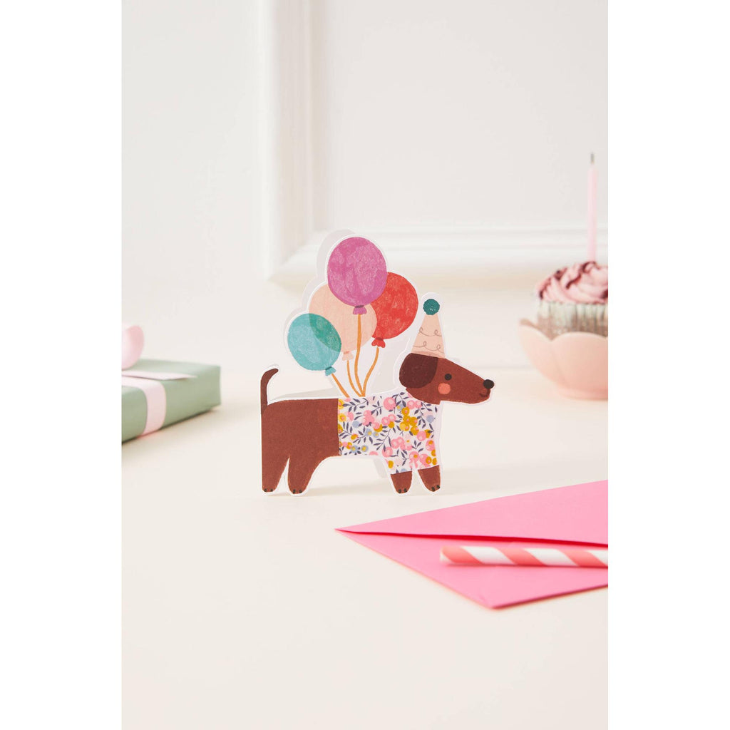 The Charming Press - Sausage Dog Die Cut Card - Wiltshire Bud Liberty Fabric