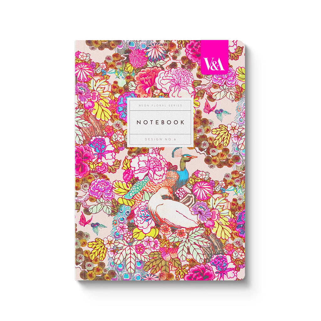 V&A Neon Floral Peacock Floral Premium Paperback Notebook