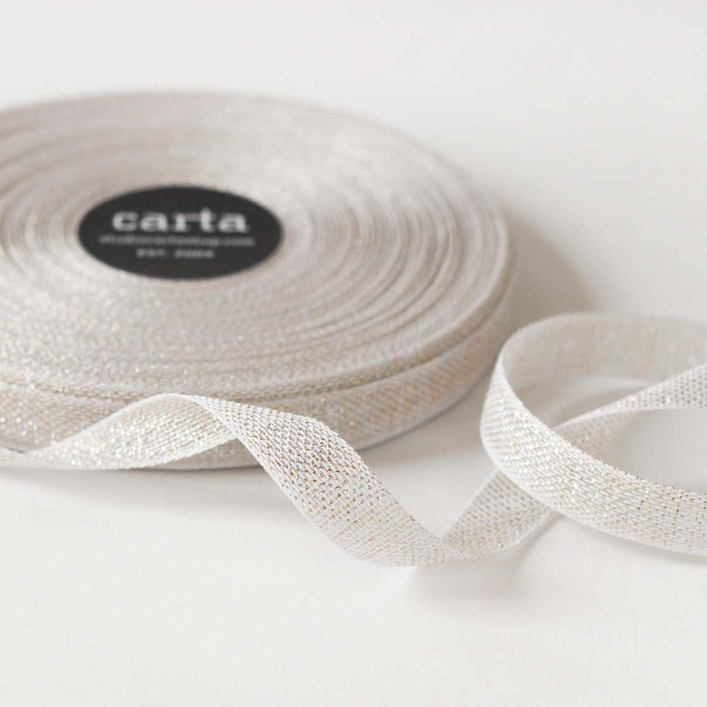 Studio Carta Metallic Loose Weave Cotton Ribbon - White & Pearl