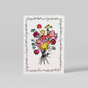 Greeting card with colorful floral illustration and 'Congratulations' text on a white background