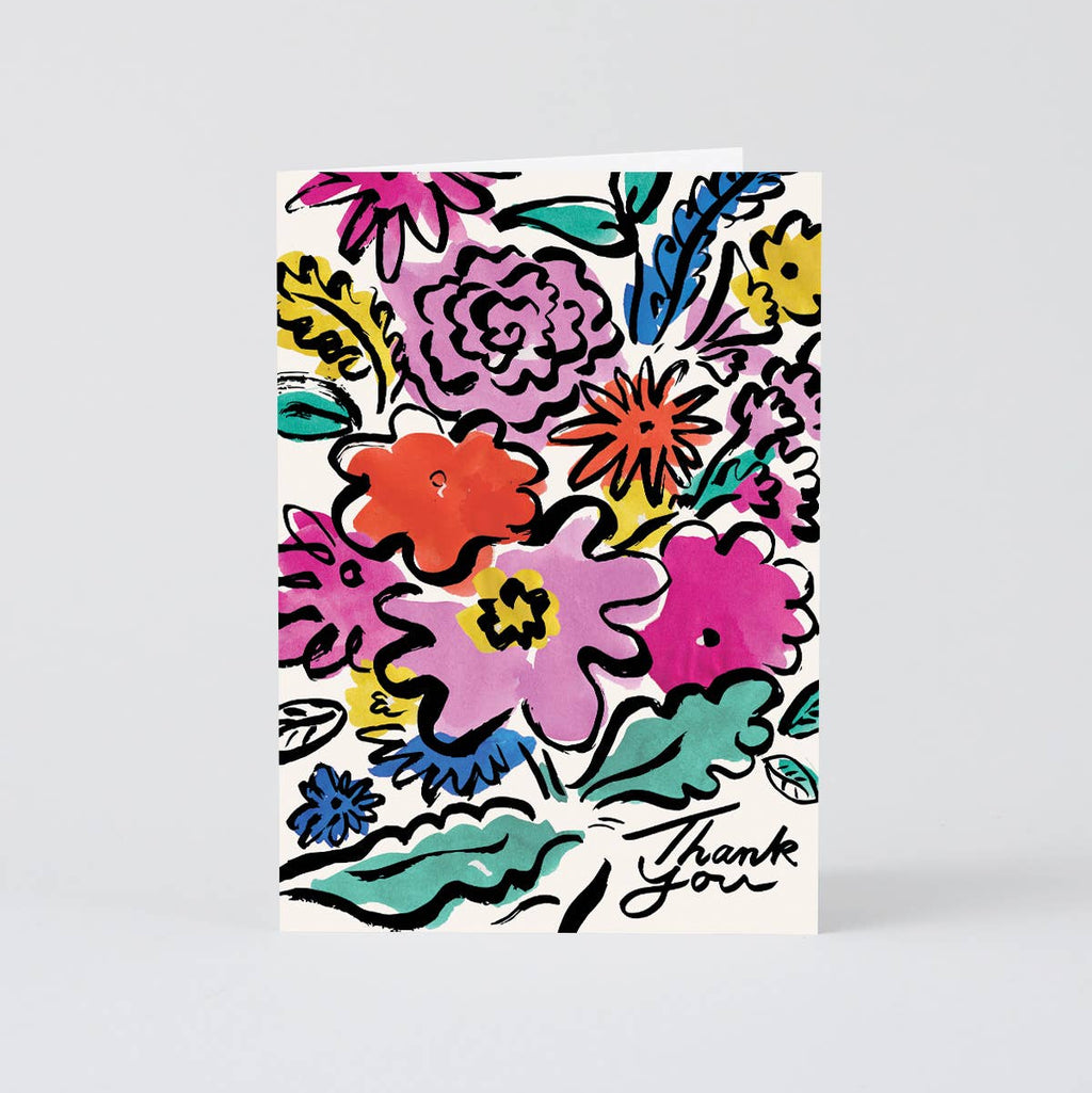 Colorful floral design card with 'Thank You' text on a white background