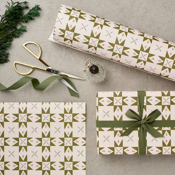 Katie Leamon - Green Quilt Pattern Christmas Gift Wrapping Paper