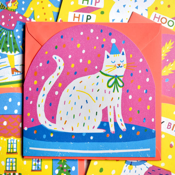 The Printed Peanut - Party Cat Large Snowglobe Birthday Card