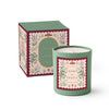 Candle with decorative packaging on a white background