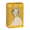 Yellow box with a vintage-style illustration of a woman's face on a white background