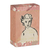 Box of soap with a vintage-style illustration of a woman on a pink background
