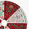 Decorative Christmas tree skirt with festive patterns on a white background