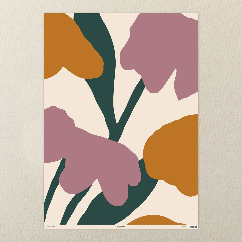 Abstract art print with colorful floral shapes on a beige background