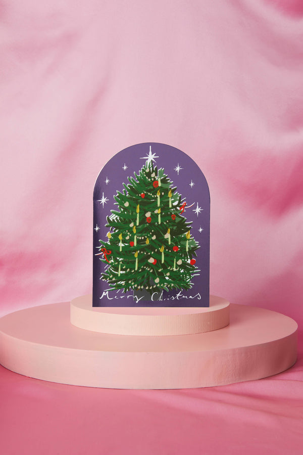 Type and Story - Festive Dome Christmas Tree Card  (Lilac)