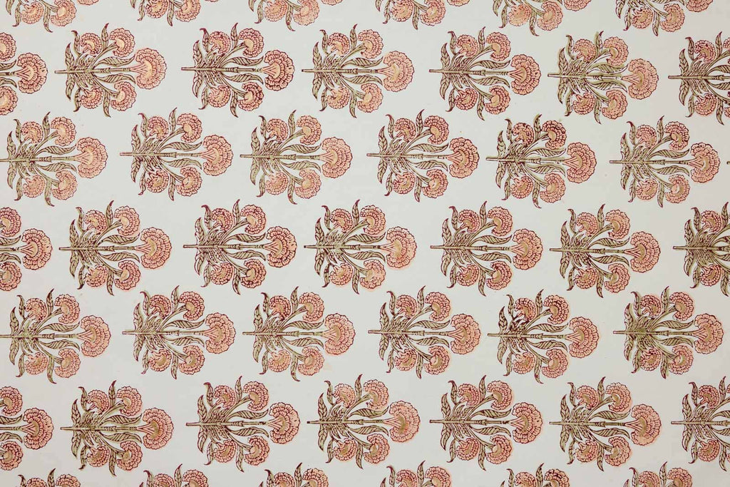 Patterned fabric with floral design on a light background