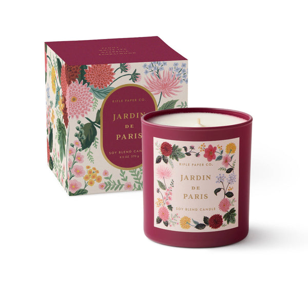 Jardin de Paris candle with floral design packaging on a white background
