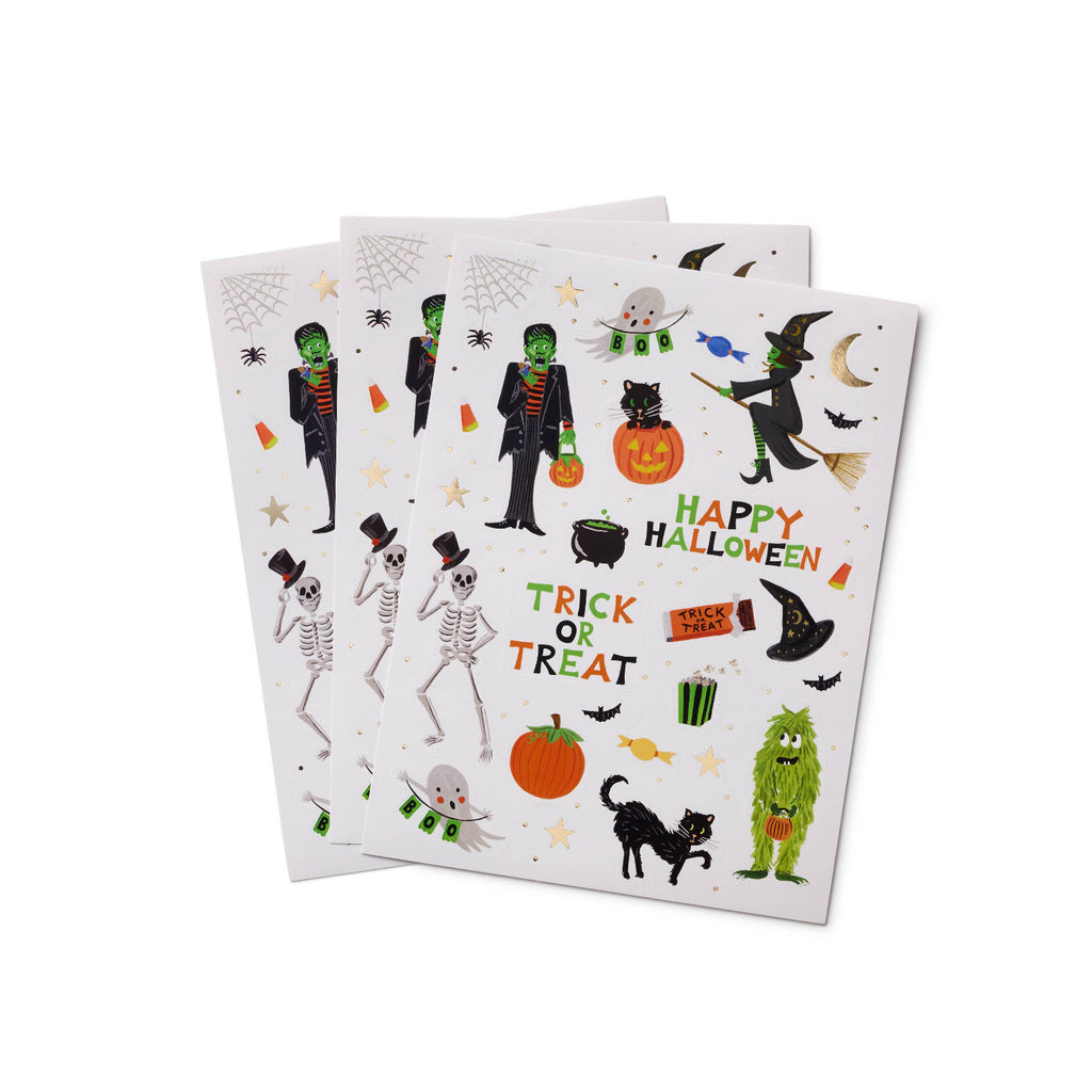 Two Halloween-themed greeting cards with illustrations on a white background