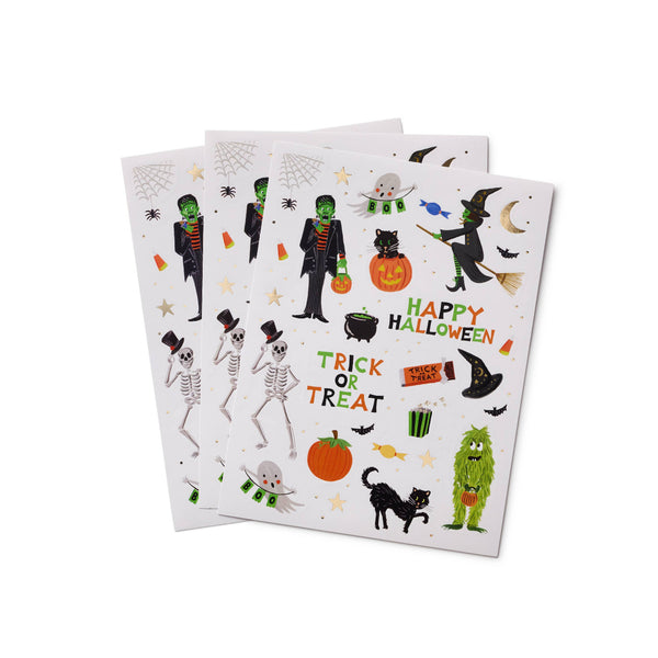 Two Halloween-themed greeting cards with illustrations on a white background
