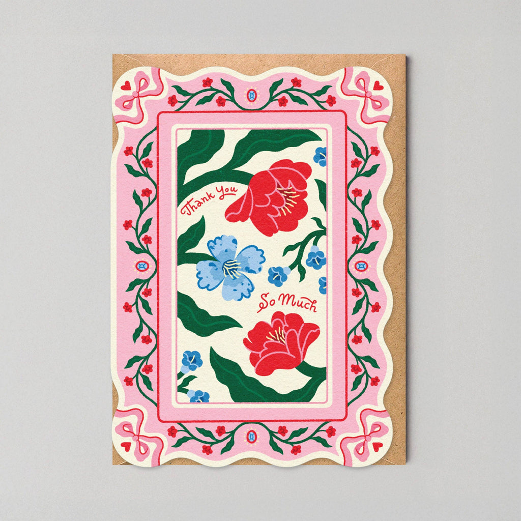 Floral card with decorative border on a gray background