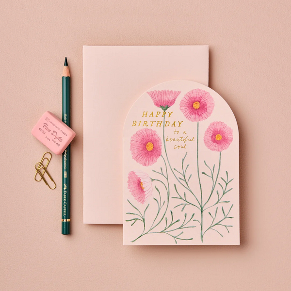 Wanderlust Paper Co. Pink Cosmos 'Happy Birthday to a beautiful soul' Card