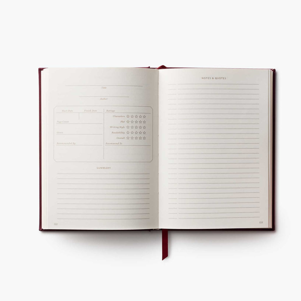 Open notebook with lined pages on a white background