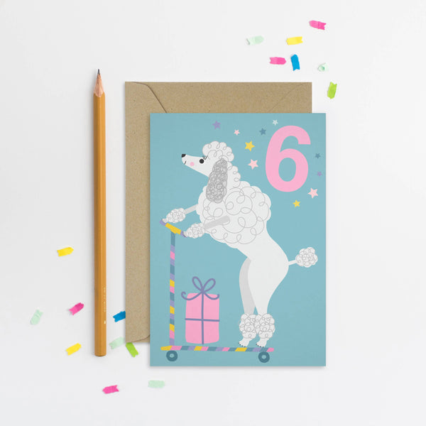 Mifkins - Age 6 Poodle Kid's Birthday Card