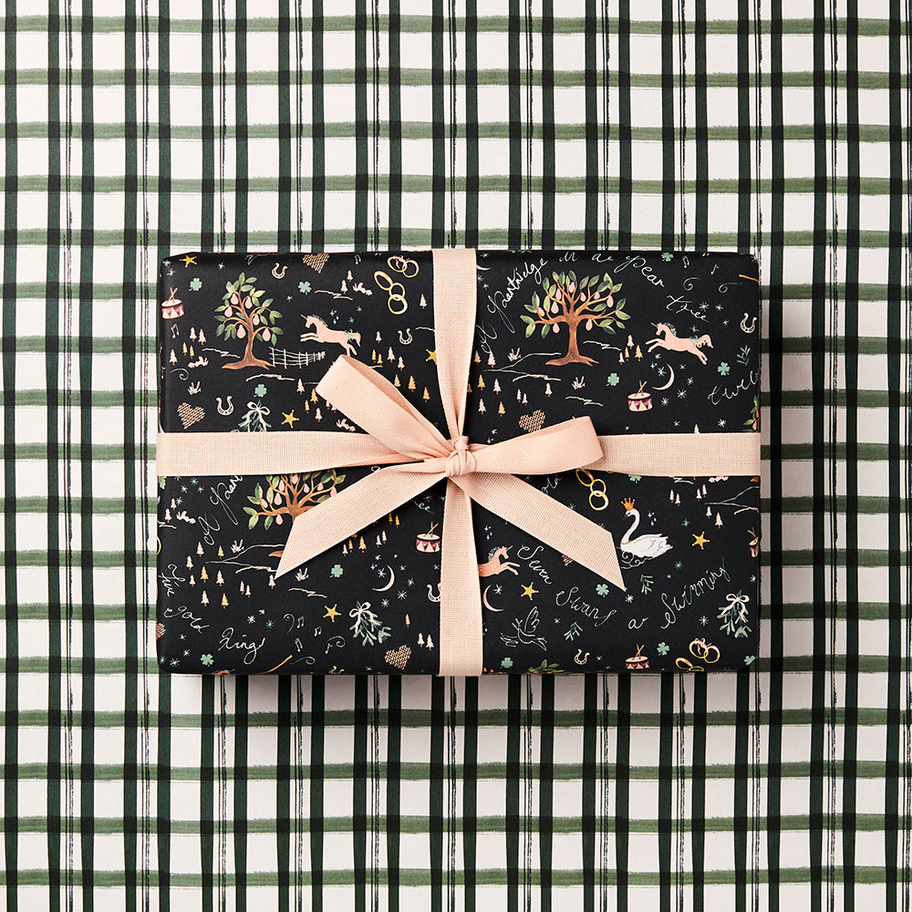 Katie Leamon 12 Days Teal & Green Check Christmas Gift Wrap