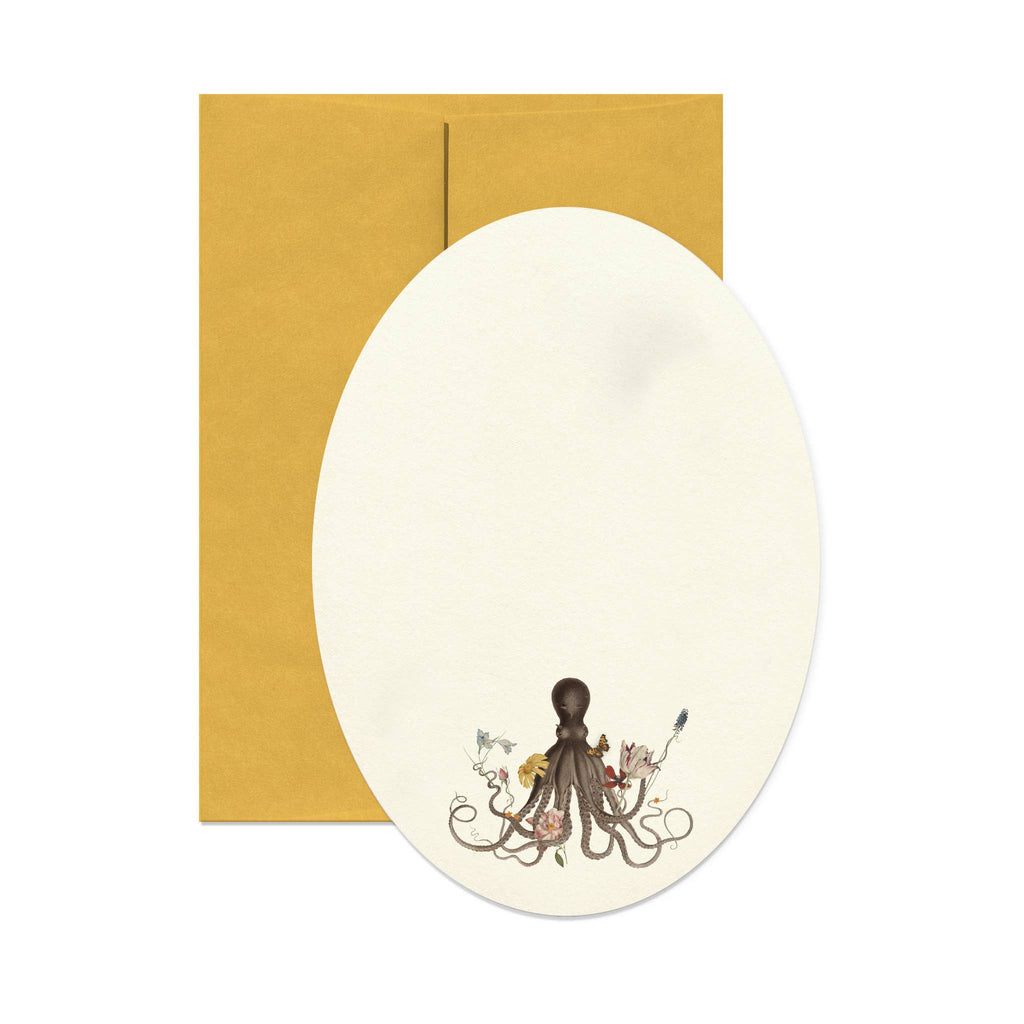 Open Sea - Octopus with Flowers Oval Greeting Card (Flat Card)