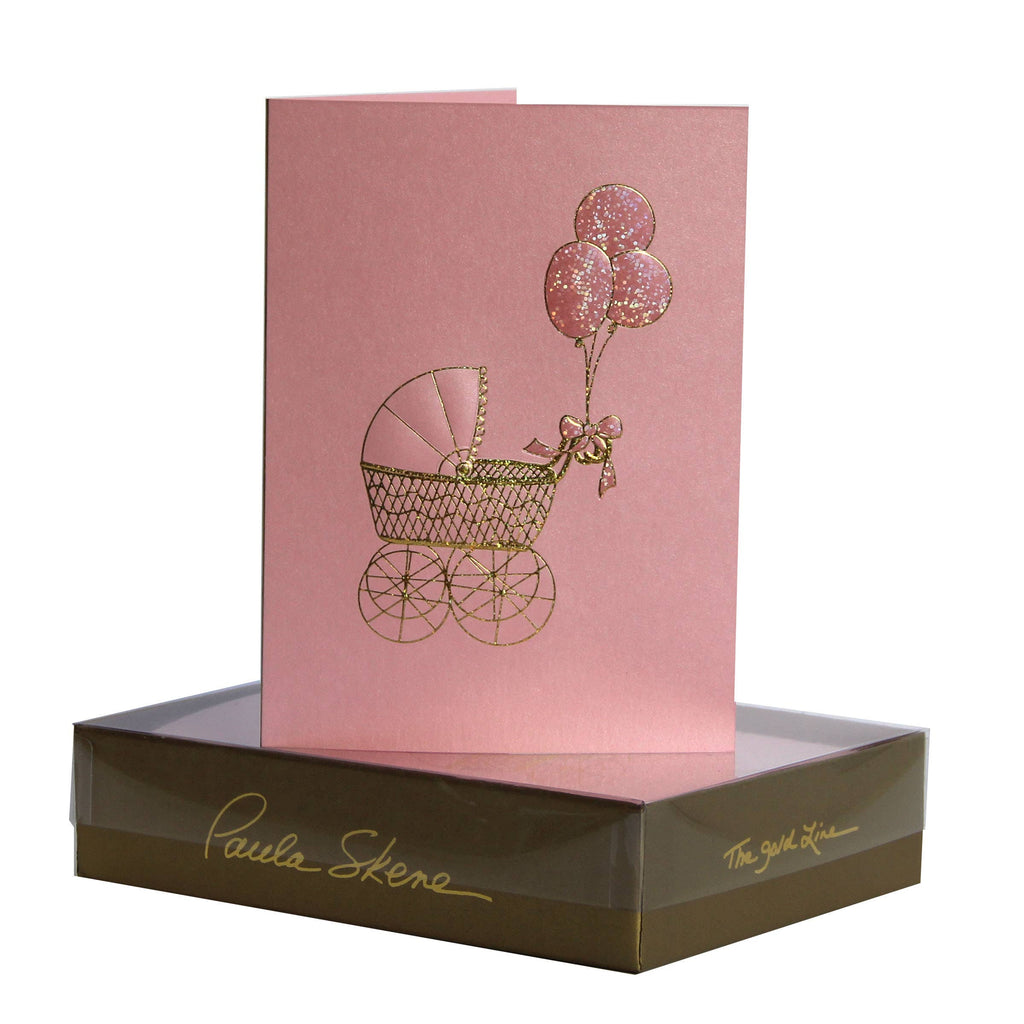 PAULA SKENE DESIGNS - Pink Baby Buggy Card