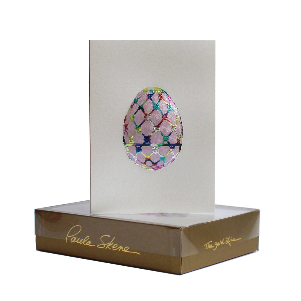 PAULA SKENE DESIGNS - Imperial Egg II Easter Card on Silver Satin