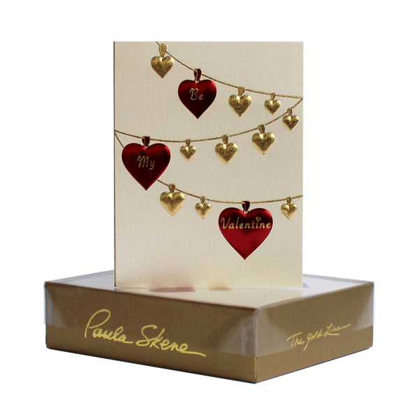 PAULA SKENE DESIGNS - Heart Garland on Champagne Valentine's Day Card