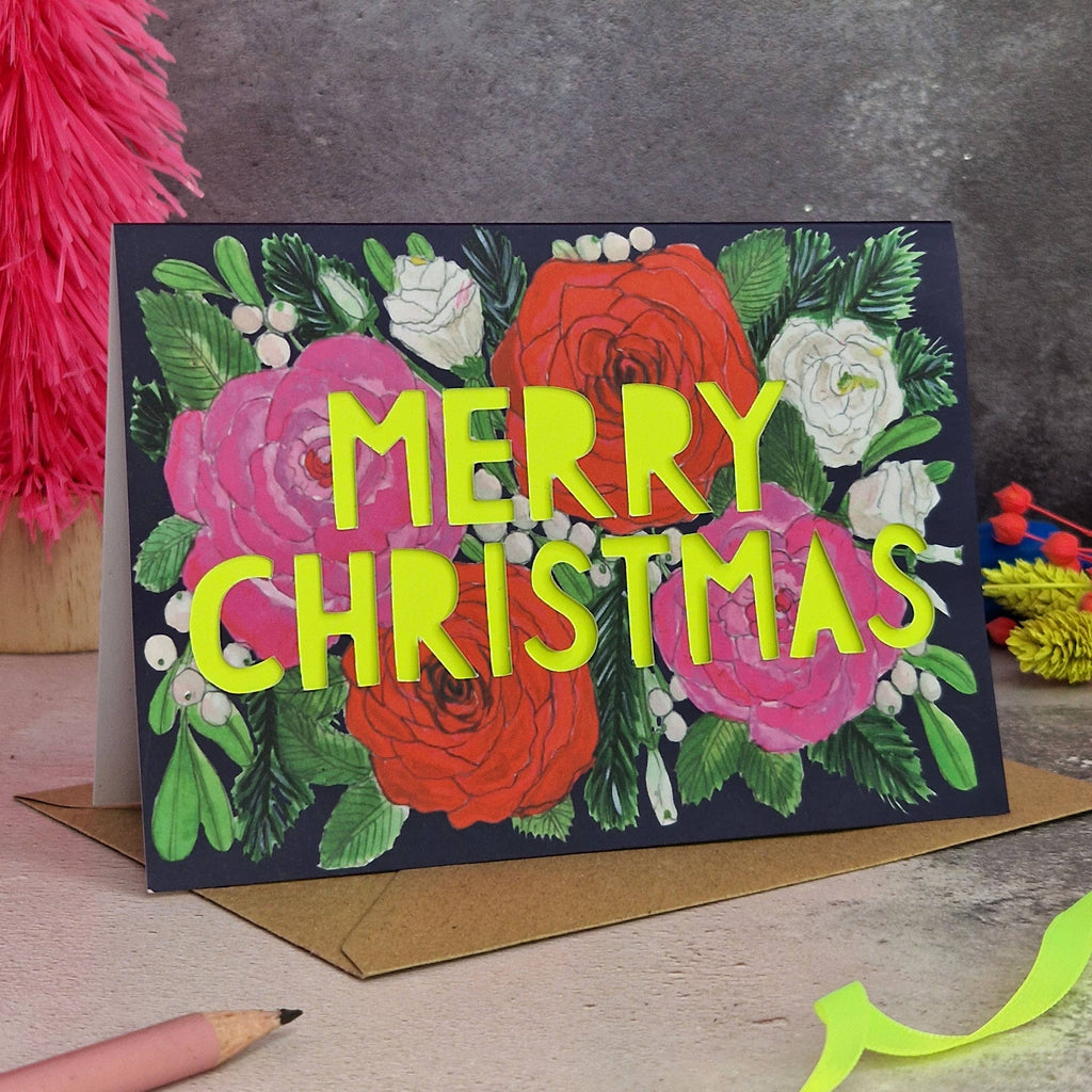 Miss Bespoke Papercuts - Merry Christmas Neon Papercut Christmas Card