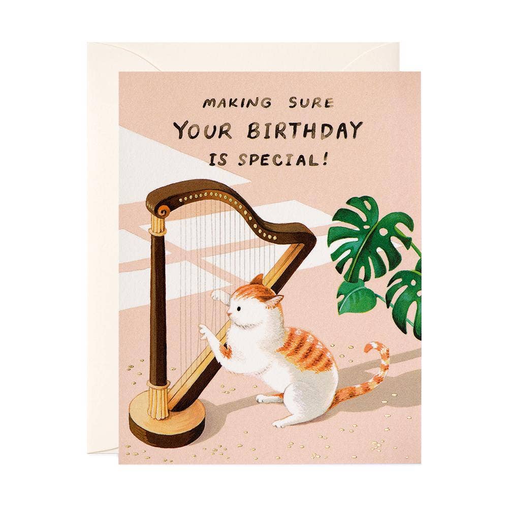 JooJoo Paper - Cat and Harp Birthday Card
