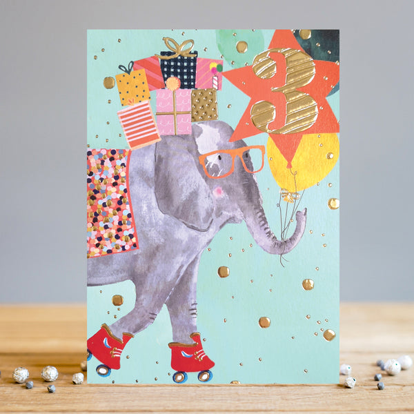 Louise Tiler 3rd Birthday Elephant Card