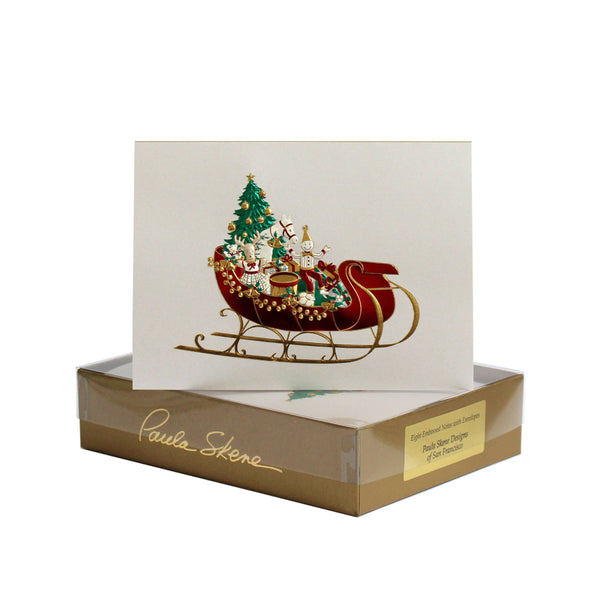 PAULA SKENE DESIGNS - Sleigh on Silver Satin Christmas Card