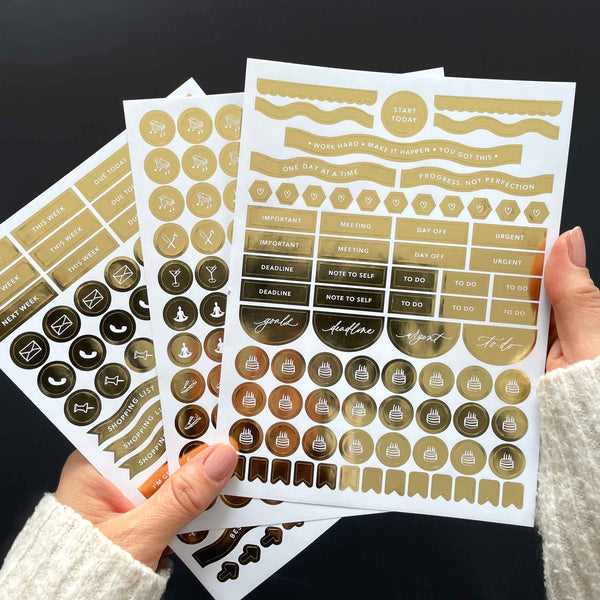 Black and Gold Planner Stickers Set: Super-Essential
